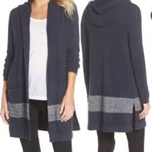 Barefoot Dreams Navy and Gray Hooded Cardigan